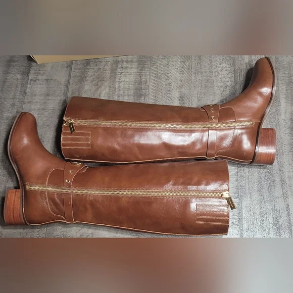 NIB Michael Kors Women's Knee High Leather Boots Dark Caramel NIB Size 5 - Picture 3 of 9